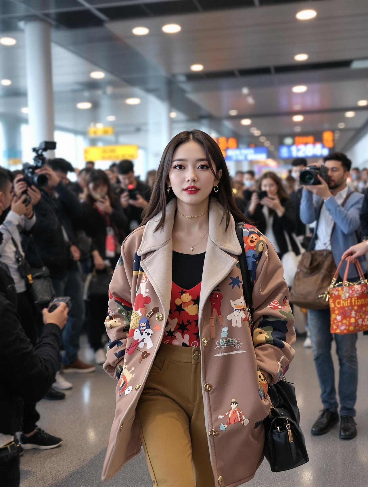 某女星机场街拍，造型惊艳全场
